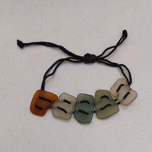 Flat Beach Sea Glass Slabs Adjustable Macrame Bracelet One Size Unisex